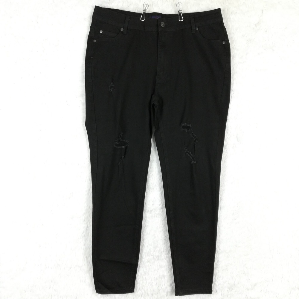 Denim 24/7‎ Jeans Womens Skinny Denim Black Wash Ripped Stretch Plus 16W